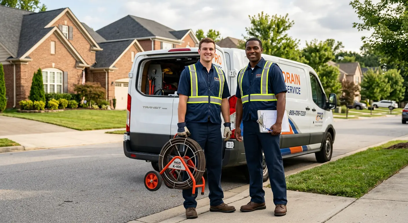 Sewer and drain service team with equipment ready for work in Bloomer