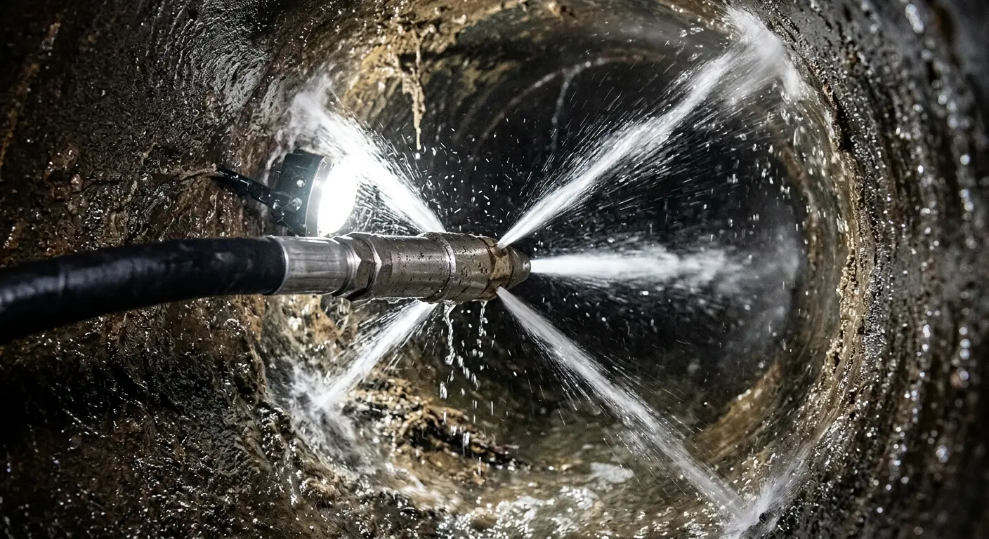 High-pressure hydro jetting nozzle cleaning sewer pipe for Sewer Cleanout in Bloomer